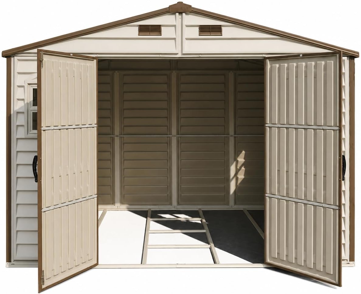 10 x 8 ft Outdoor Plastic Garden Storage Shed with Double Doors, Windows & Metal Foundation Kit - Image 3