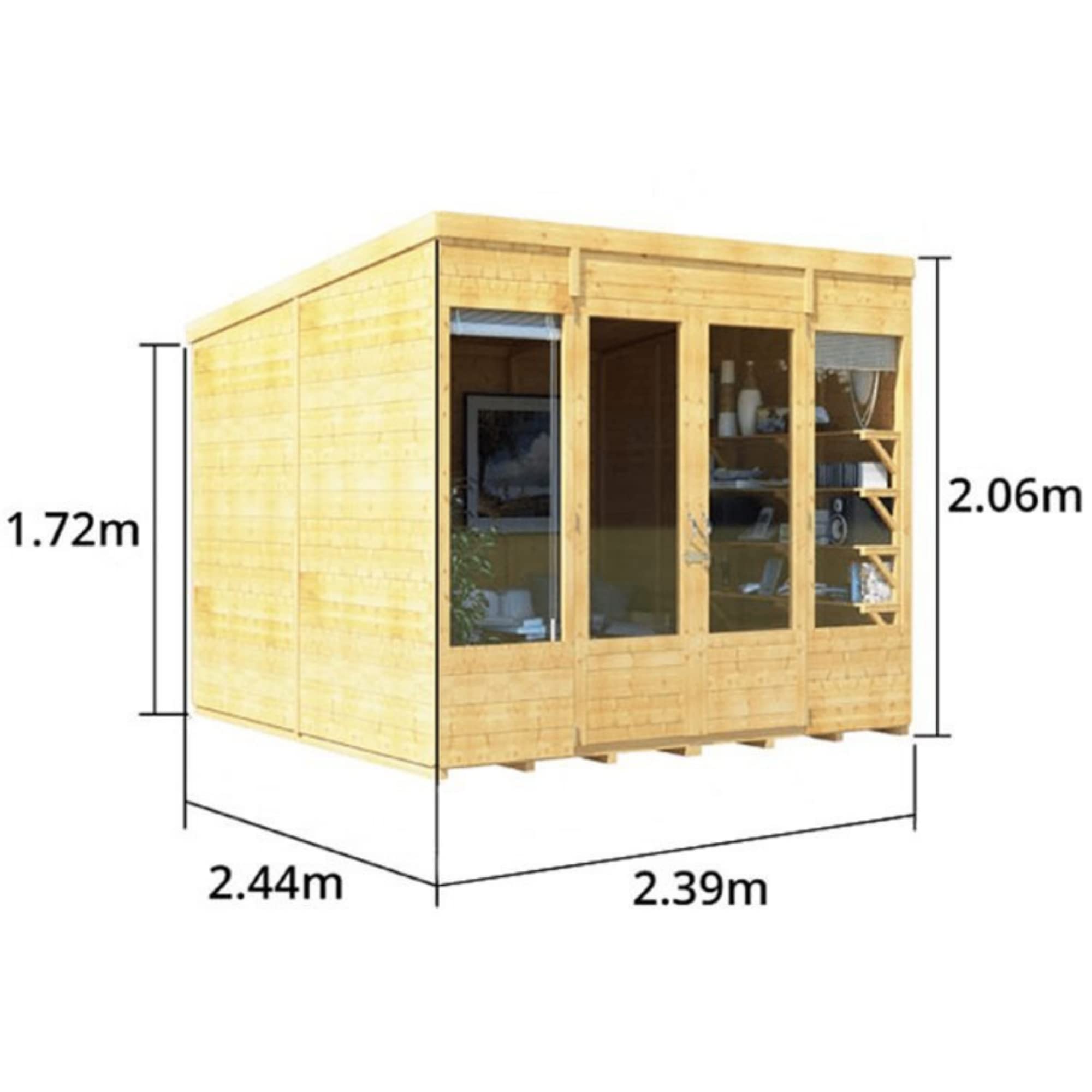 BillyOh Bella 8 x 8 Summer House Shed, Modern Pent Roof Log Cabin | Spray Treated - Garden Room with Wide Double Doors, Tongue and Groove - Image 5