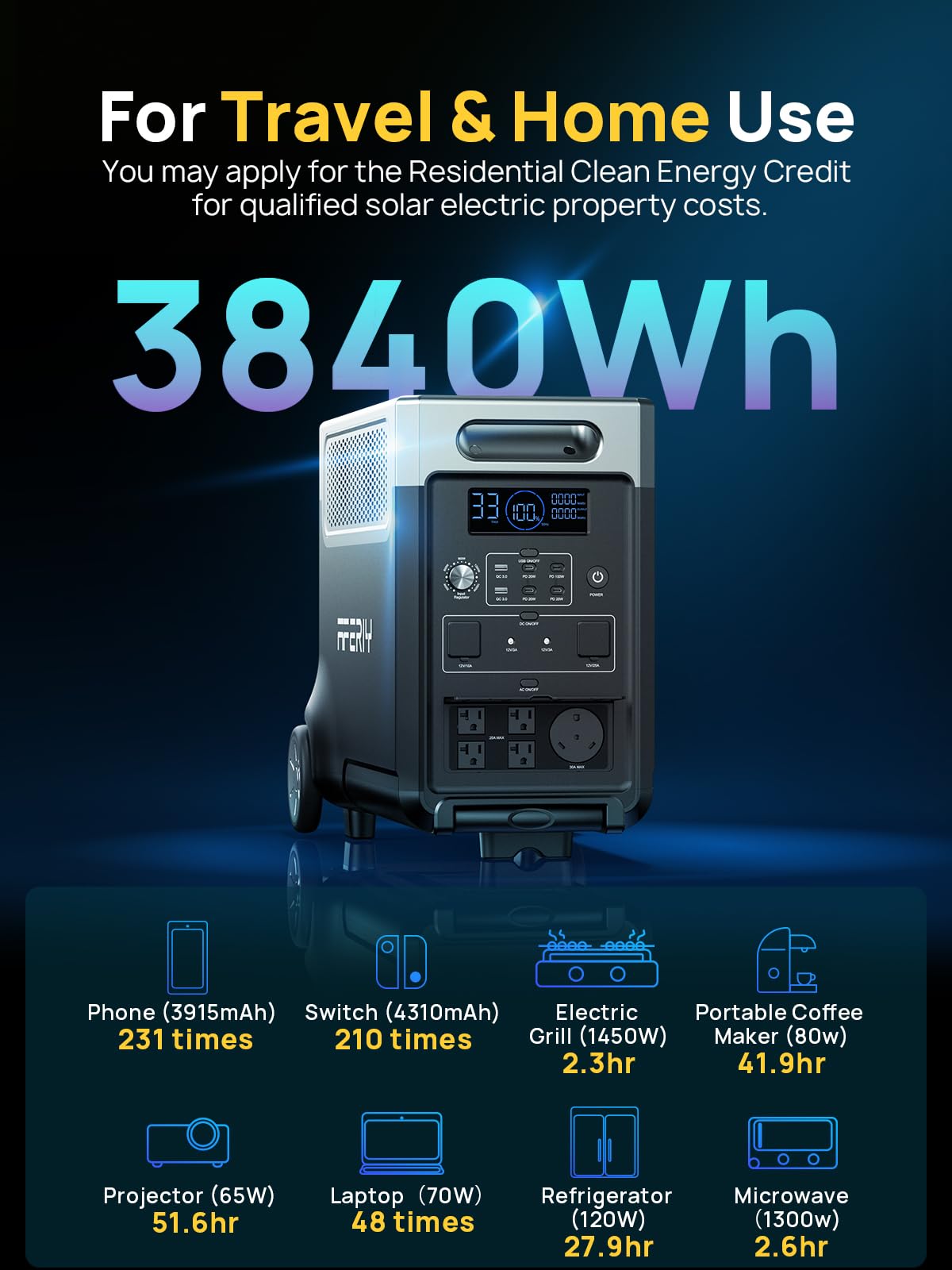 3840Wh Portable Power Station,Expandable Solar Generator to 11520Wh - Image 3
