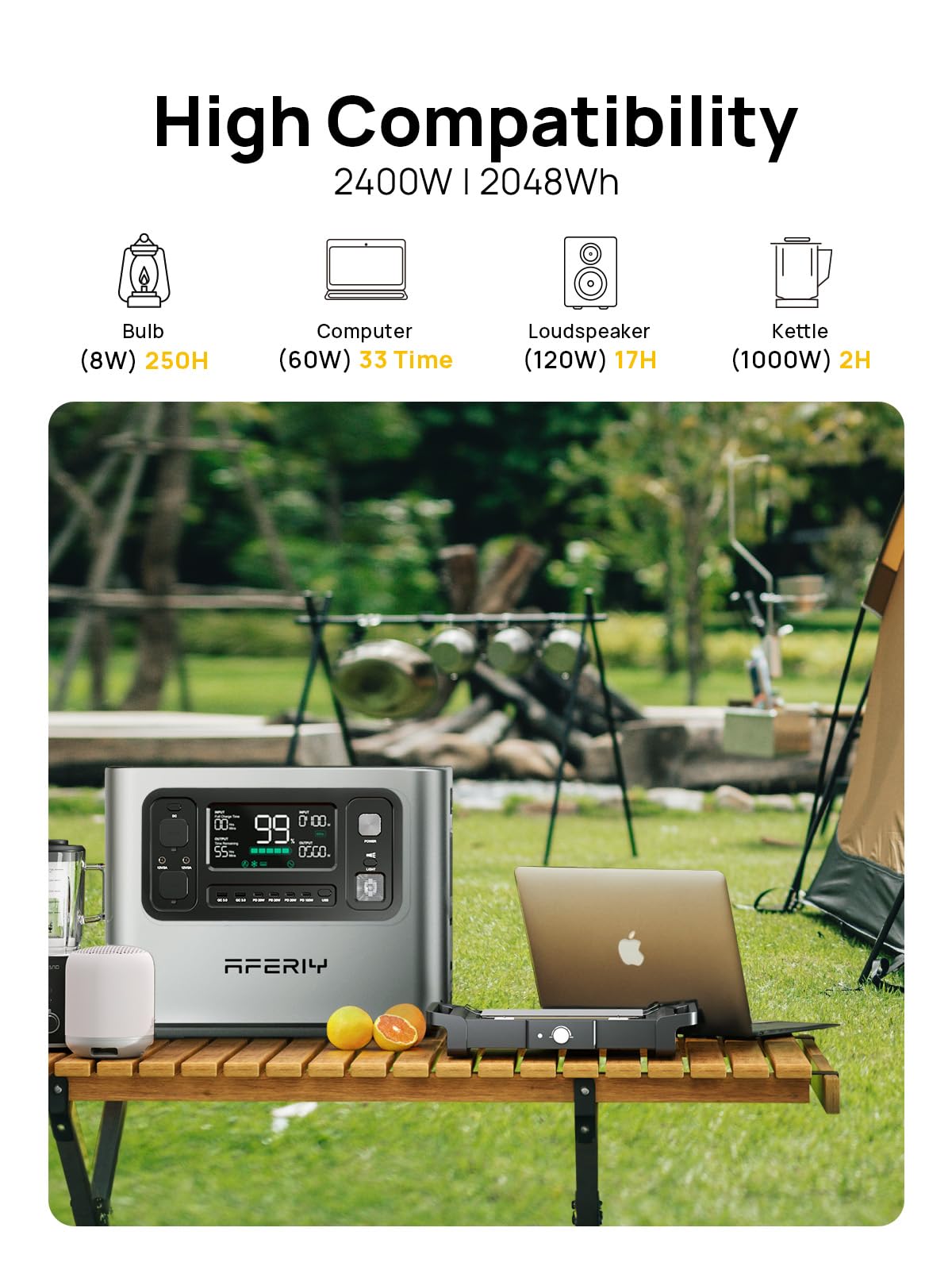 2048WH 2400W Portable Power Station - LiFePO4 Battery Solar Generator for Home Backup & Camping - Image 4