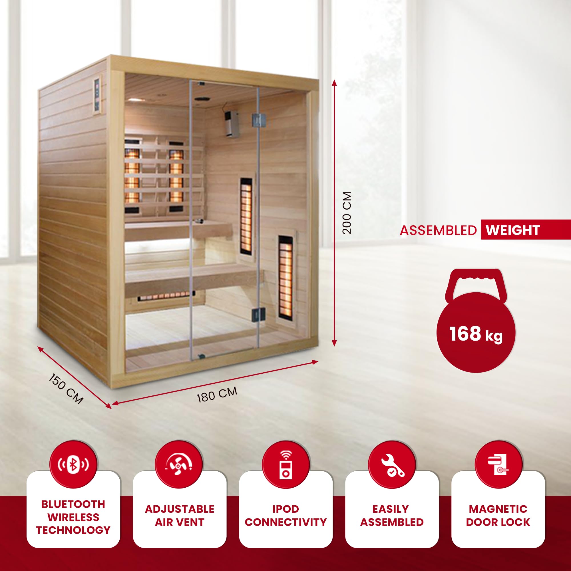 SaunaMed 2-6 Person Full Spectrum Infrared Indoor Sauna EMR NeutralTM 13A Plug & Play (6 Person) - Image 5