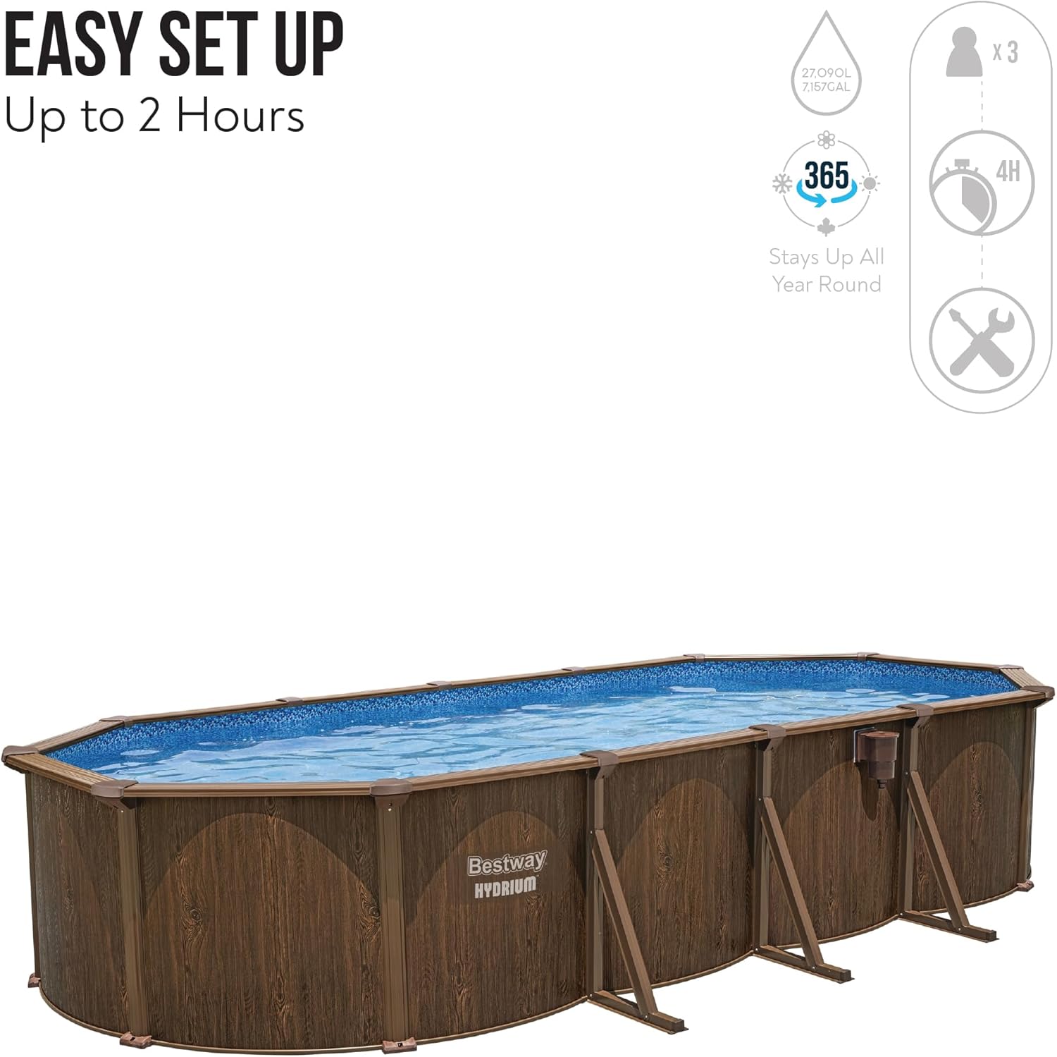 24ft Oval Above Ground Steel Wall Swimming Pool Set with Sand Filter Pump - Image 4