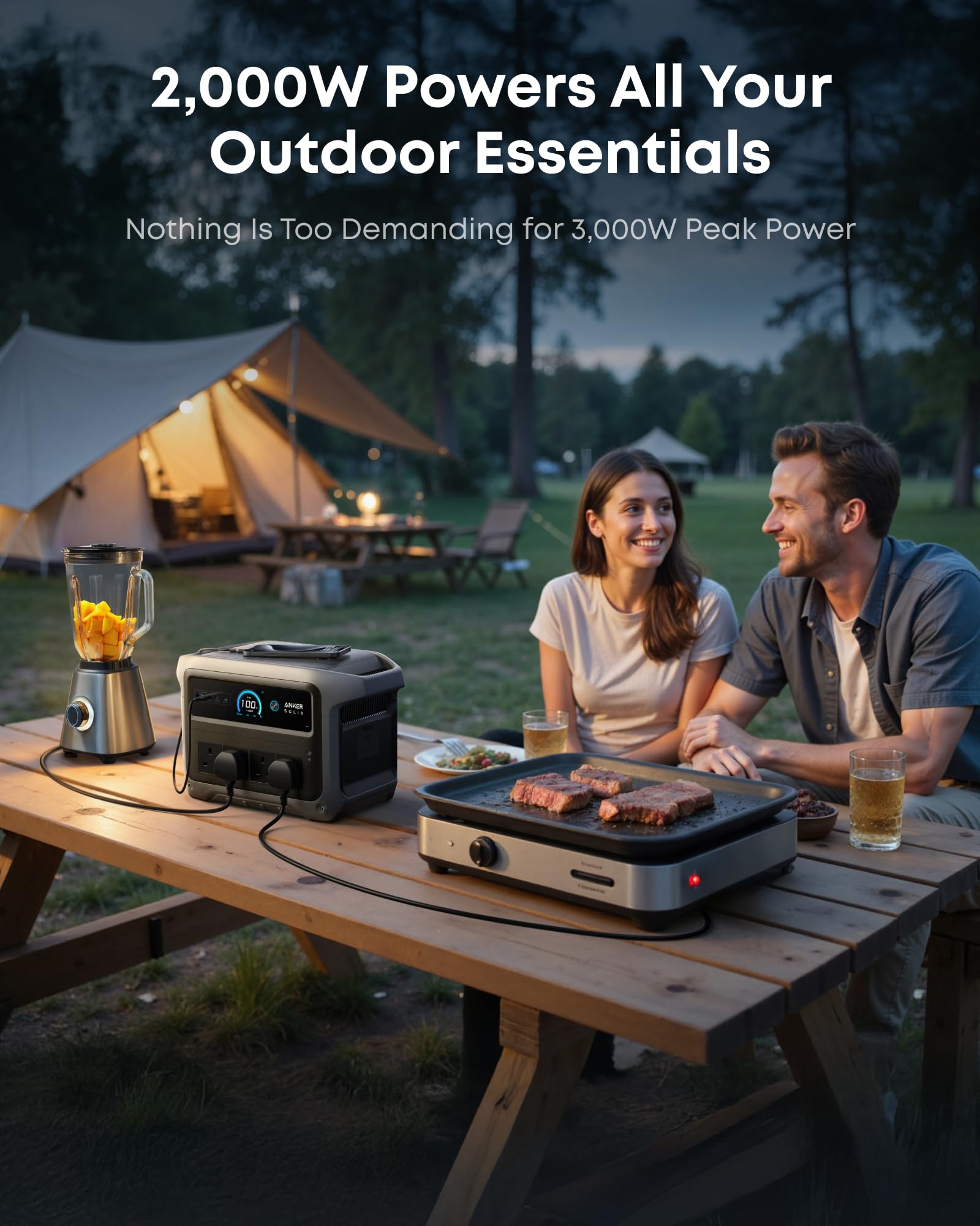 1024WH 2000W Portable Power Station - Solar Generator with UPS for Home Backup & Camping - Image 2