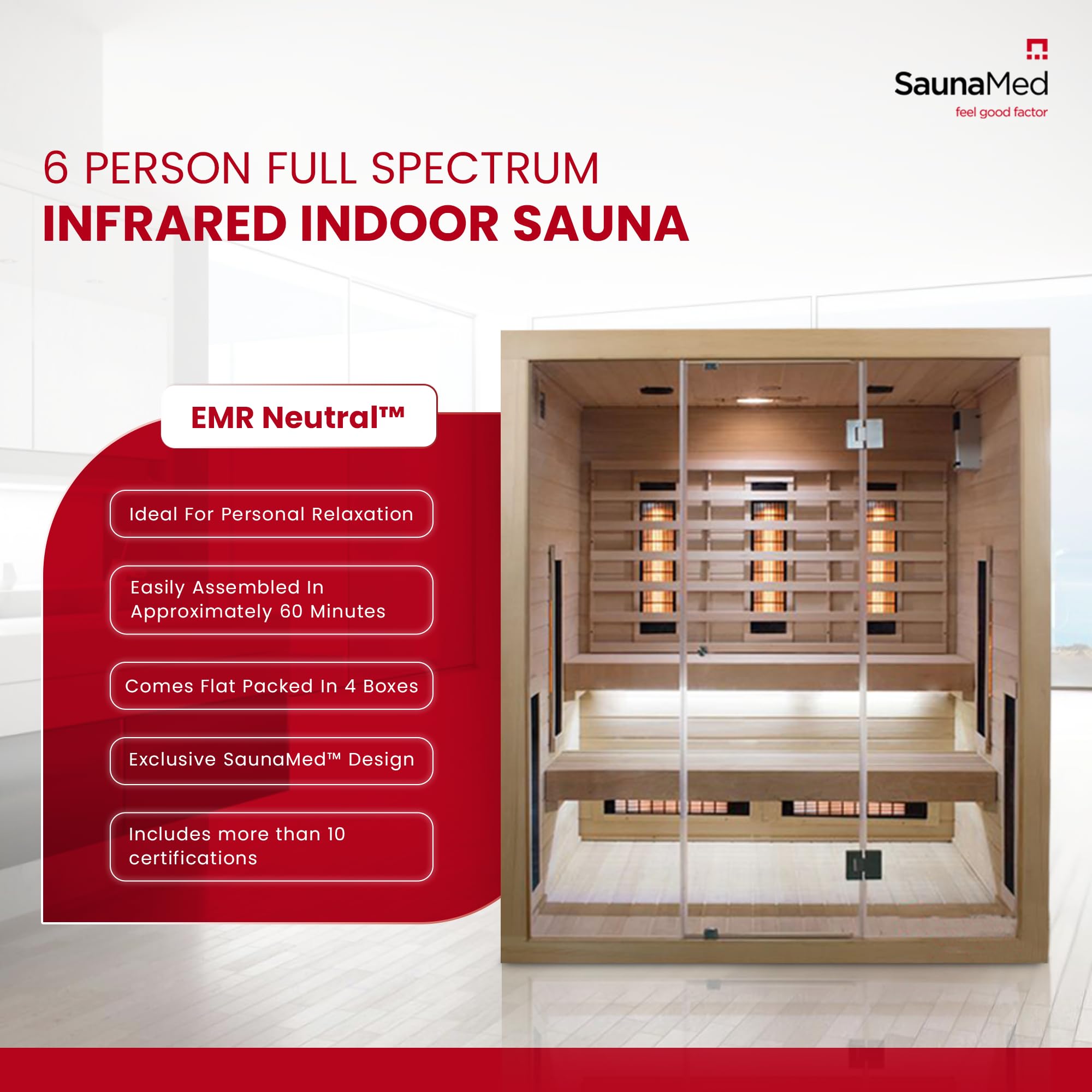 SaunaMed 2-6 Person Full Spectrum Infrared Indoor Sauna EMR NeutralTM 13A Plug & Play (6 Person) - Image 2