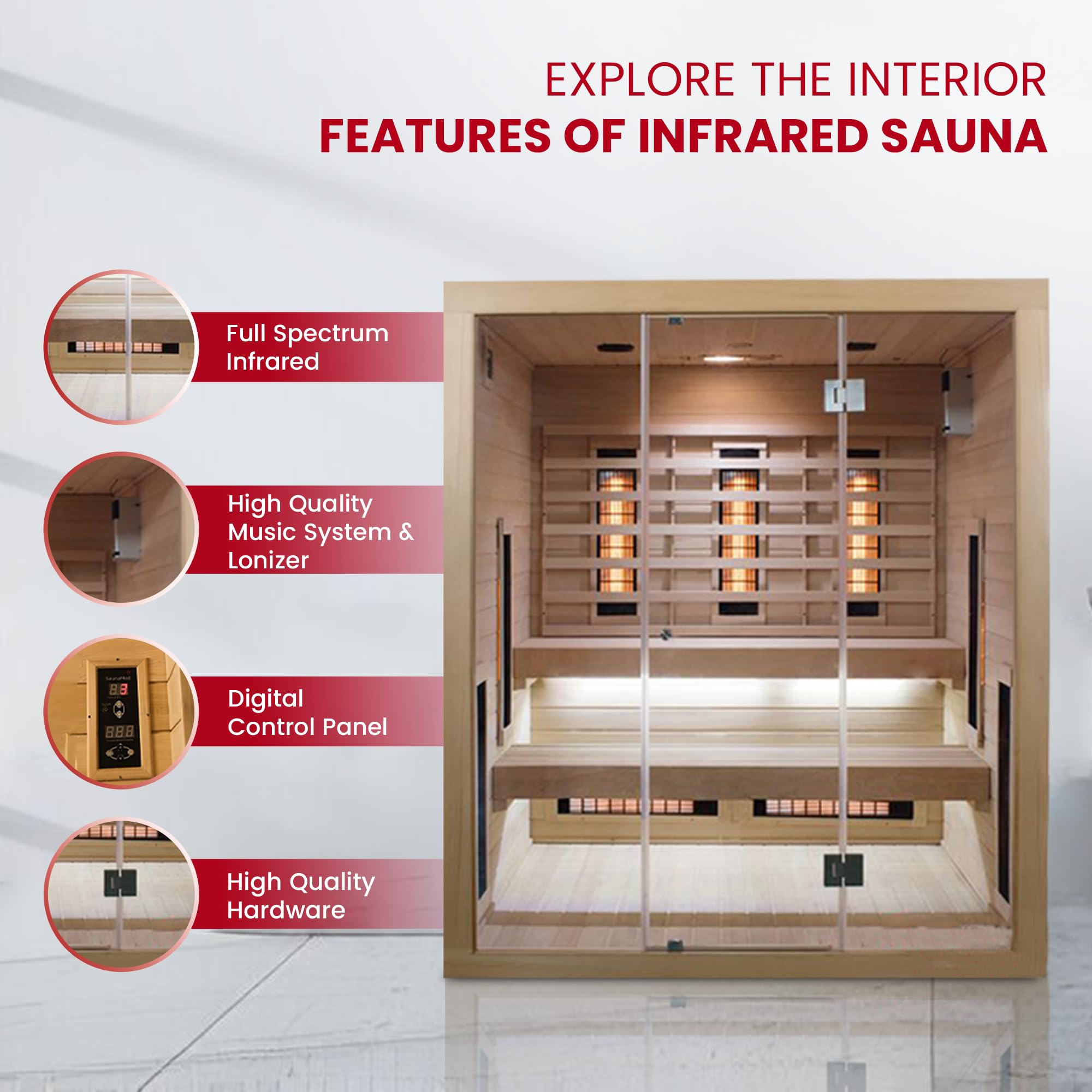 SaunaMed 2-6 Person Full Spectrum Infrared Indoor Sauna EMR NeutralTM 13A Plug & Play (6 Person) - Image 6