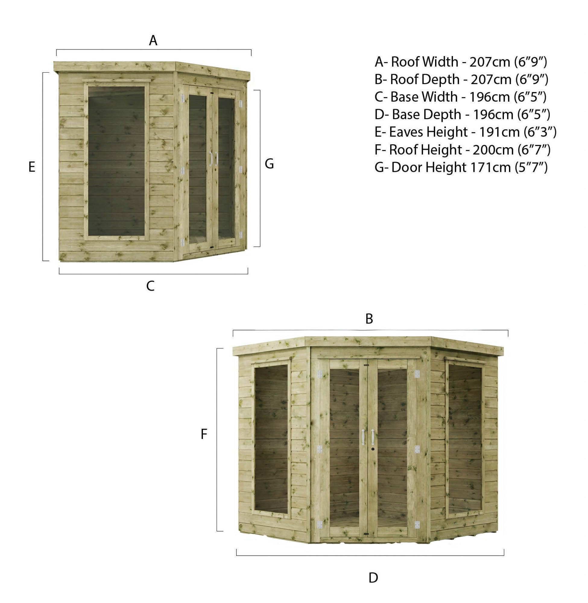 WALTONS | Wooden Corner Summerhouse | Shiplap Tongue & Groove | Garden Room | Flat Roof | Double Door | Outdoor Sun Room | 7ft 8ft 9ft | 10 Year Anti - Image 3
