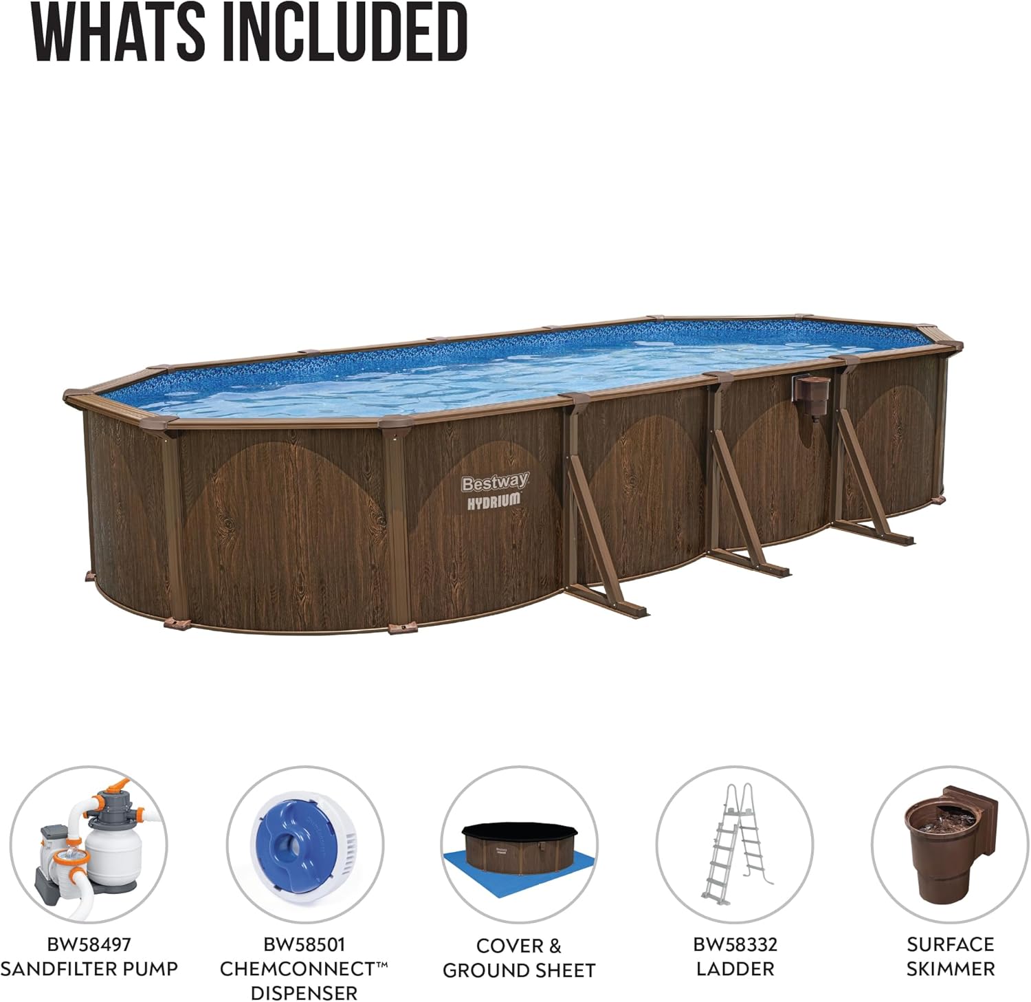 24ft Oval Above Ground Steel Wall Swimming Pool Set with Sand Filter Pump - Image 5
