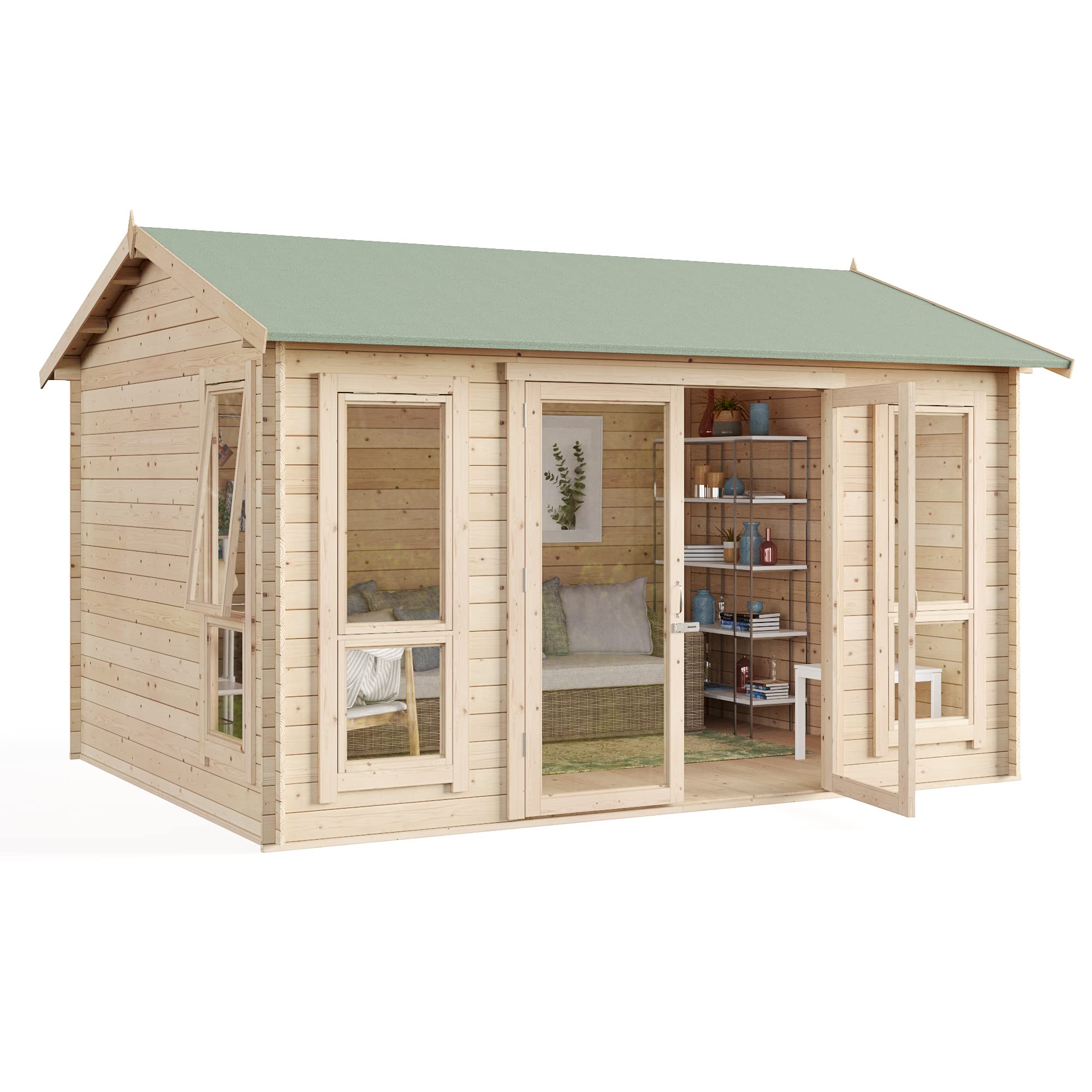 BillyOh Darcy 12x10 Log Cabin Summer House Shed with 19mm Wall Logs Thickness, Modern Apex Roof, Pressure Treated Wood & Shatterproof Windows - Image 4
