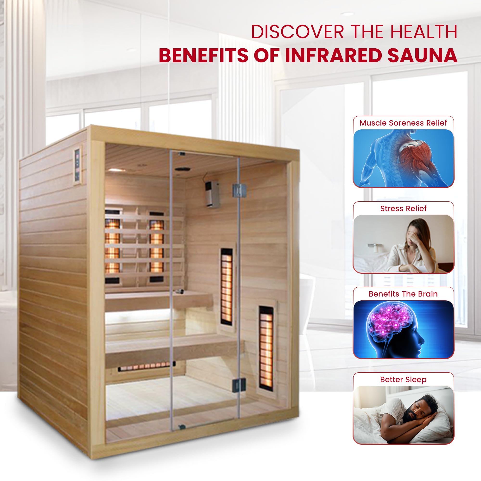 SaunaMed 2-6 Person Full Spectrum Infrared Indoor Sauna EMR NeutralTM 13A Plug & Play (6 Person) - Image 7