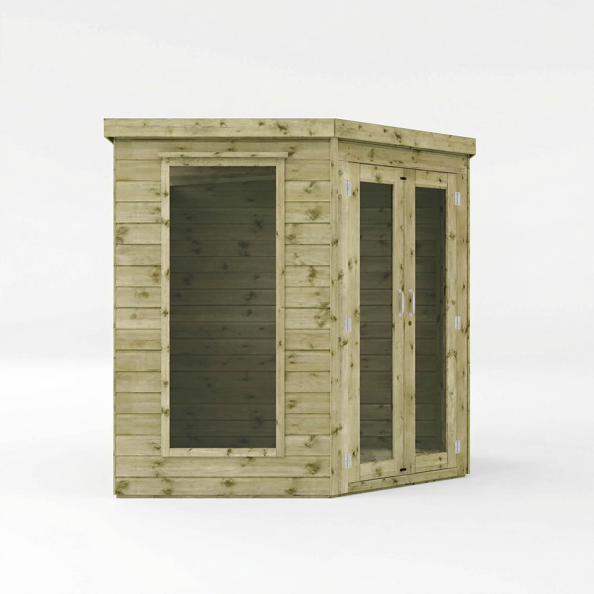 WALTONS | 11x7, 12x8, 13x9 Wooden Corner Summerhouse with Side Shed | Shiplap Tongue & Groove | Garden Room | Flat Roof | Double Door | Outdoor Sun - Image 5