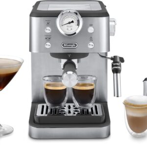 De'Longhi Classic EM450.M, Manual Coffee Machine with Steam Wand, Barista Pump Espresso Machine, Cappuccino Nozzle, Double Wall Filter Basket, 15bar, Fit Mug Up to 13cm, Stainless Steel/Metal