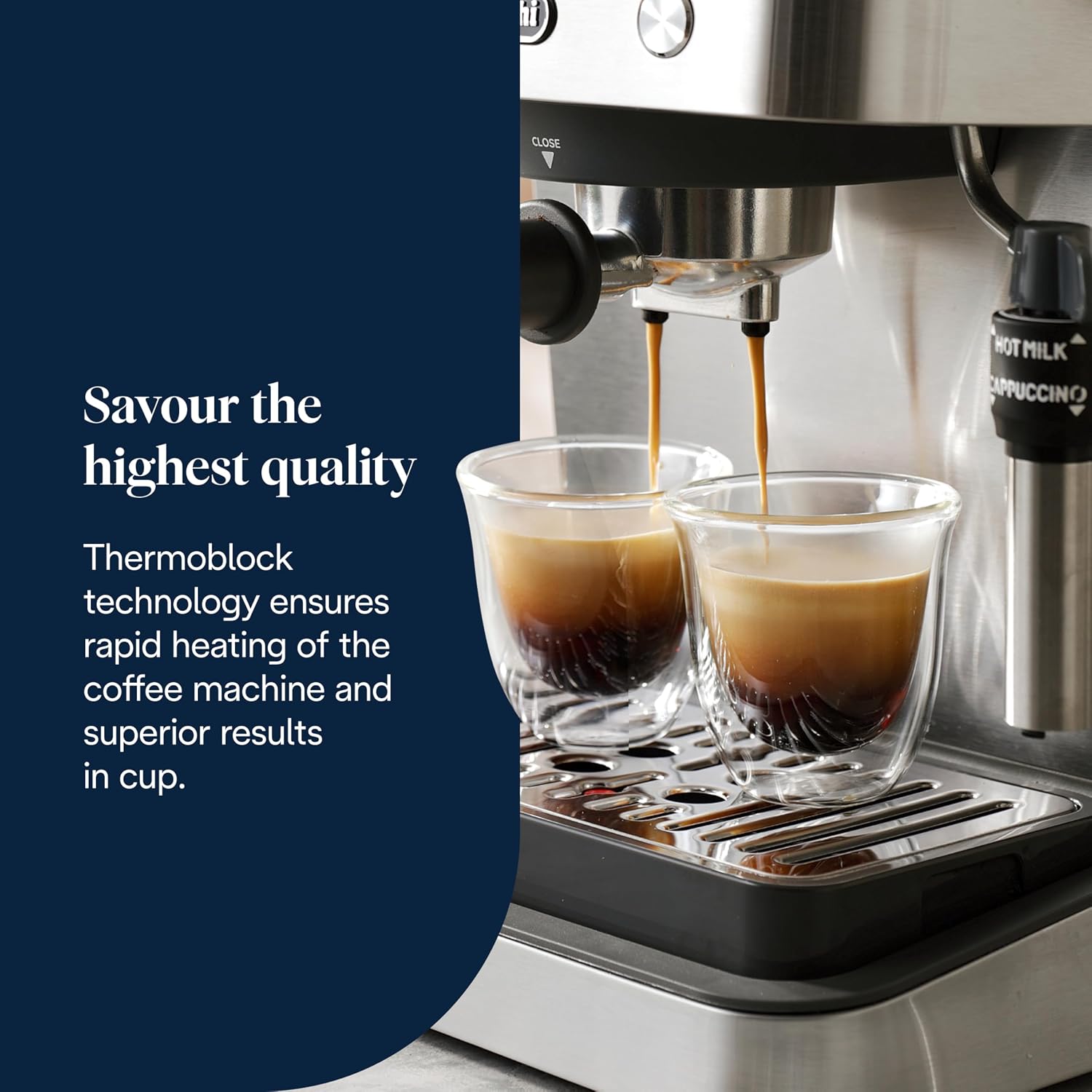 De'Longhi Classic EM450.M, Manual Coffee Machine with Steam Wand, Barista Pump Espresso Machine, Cappuccino Nozzle, Double Wall Filter Basket, 15bar, Fit Mug Up to 13cm, Stainless Steel/Metal - Image 4