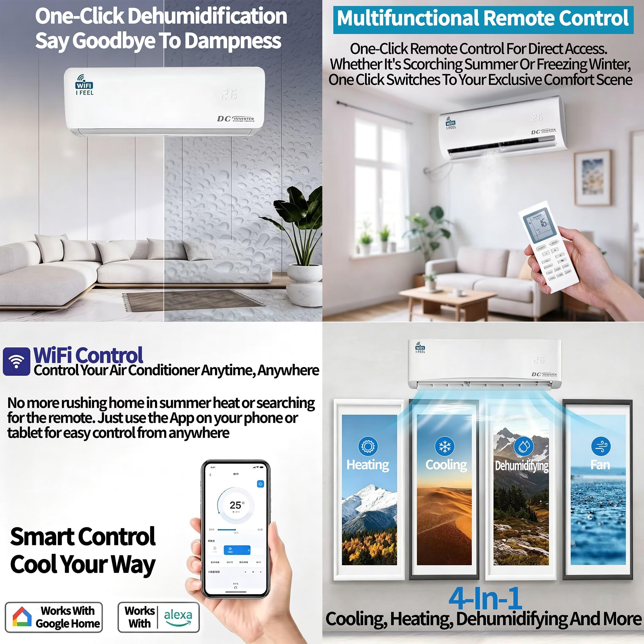 18000 BTU Air Conditioner, Wall Split, Wi Fi, 5 In 1, Cooler, Heater, Dehumidifier, Air Purifier, Heat Pump, Remote Control, 5.3 kW, A++, App - Image 2
