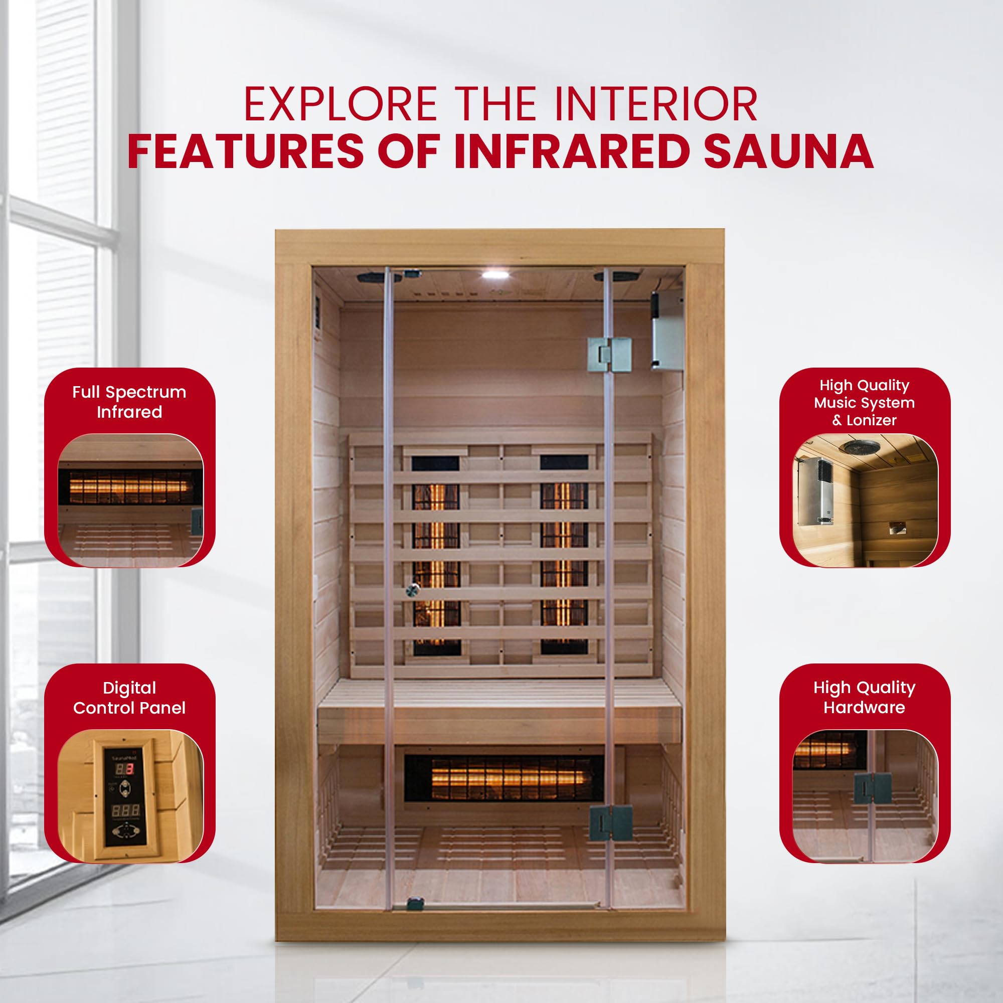 SaunaMed 2-6 Person Full Spectrum Infrared Indoor Sauna EMR NeutralTM 13A Plug & Play (2 Person) - Image 6