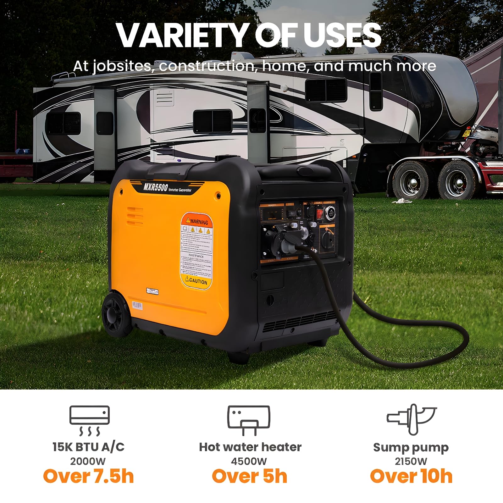 maXpeedingrods 5500W Petrol Inverter Generator Silent Pure Sine Wave Generator for RV Travel,Home Backup,or Jobsites - Image 3