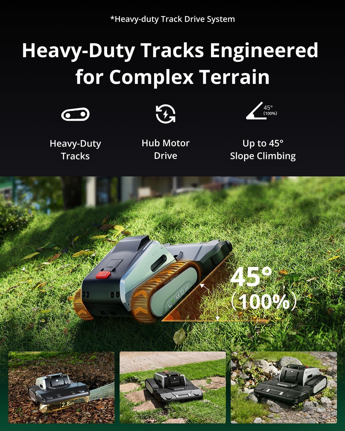 Lymow One Plus Robot Lawn Mower Wire-Free with RTK and Vision Navigation, 100% (45°) Slope Climbing, 1.1 Acres Daily Coverage, 16-Inch Dual-Blade - Image 4