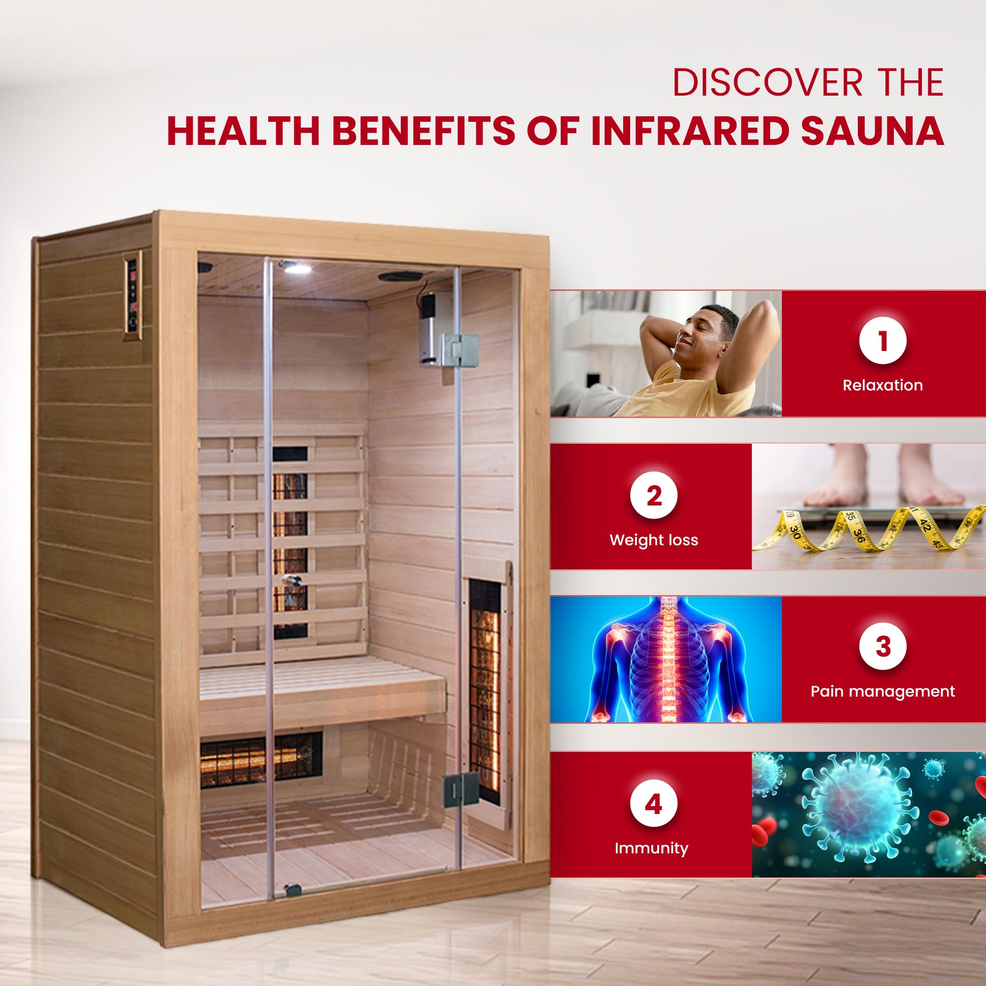 SaunaMed 2-6 Person Full Spectrum Infrared Indoor Sauna EMR NeutralTM 13A Plug & Play (2 Person) - Image 7
