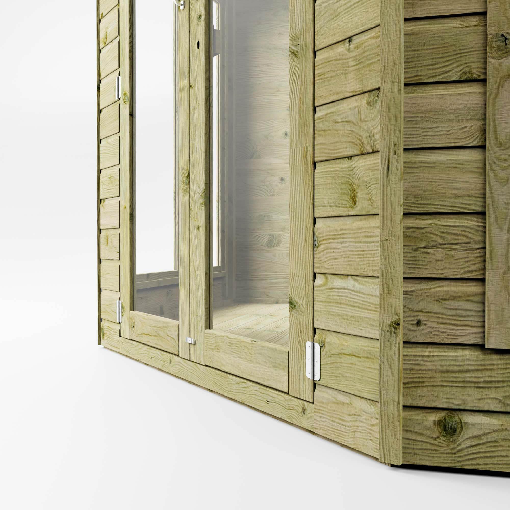 WALTONS | 11x7, 12x8, 13x9 Wooden Corner Summerhouse with Side Shed | Shiplap Tongue & Groove | Garden Room | Flat Roof | Double Door | Outdoor Sun - Image 6