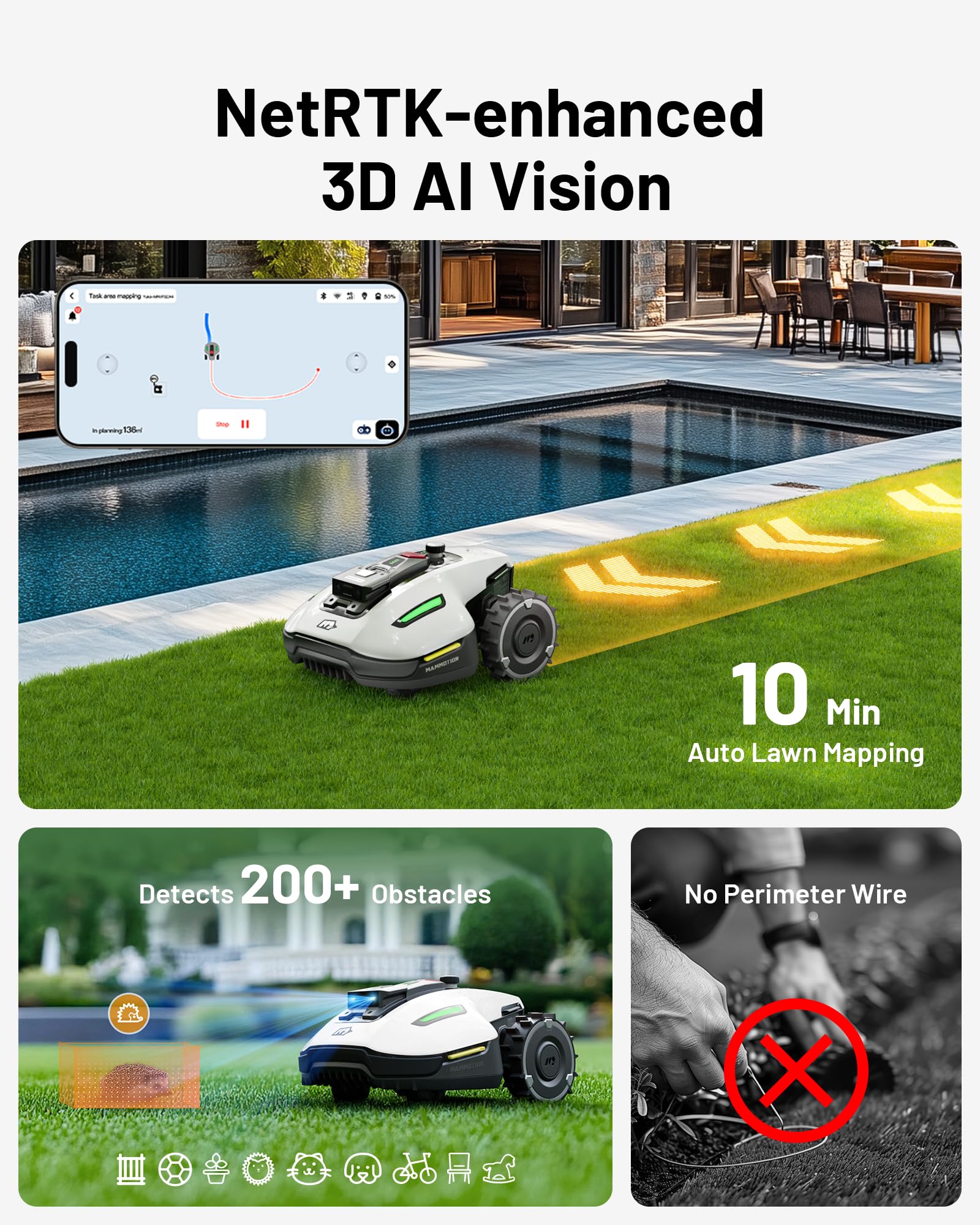 MAMMOTION YUKA mini 500 Robot Lawn Mower, Perimeter Wire Free, Recommended for 500 m2, Maximum 700 m2,3D AI Vision, 45% Slope Capability, Automatic - Image 2