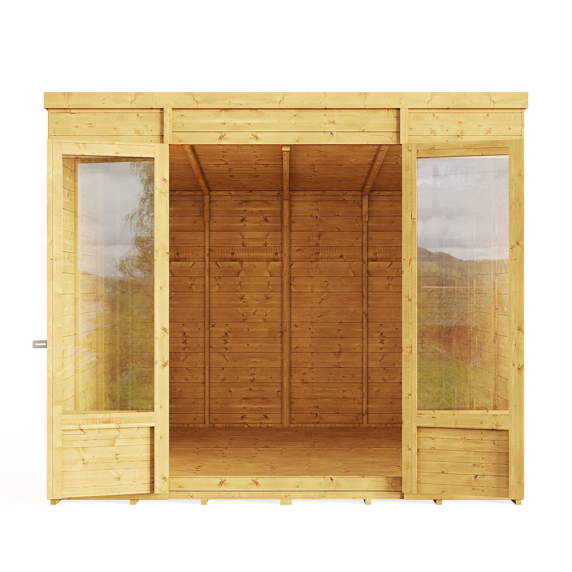 BillyOh Bella 8 x 8 Summer House Shed, Modern Pent Roof Log Cabin | Spray Treated - Garden Room with Wide Double Doors, Tongue and Groove - Image 6