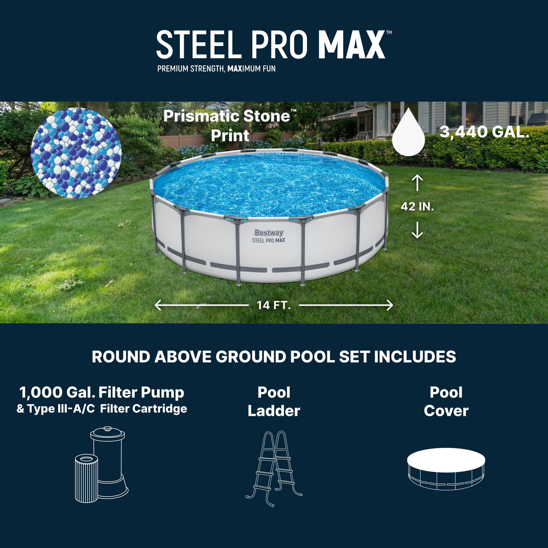 Steel Pro MAX 20 Foot x 52 Inch Round Above Ground Swimming Pool Set Outdoor Metal Frame Family Pool with Filter Pump - Image 3