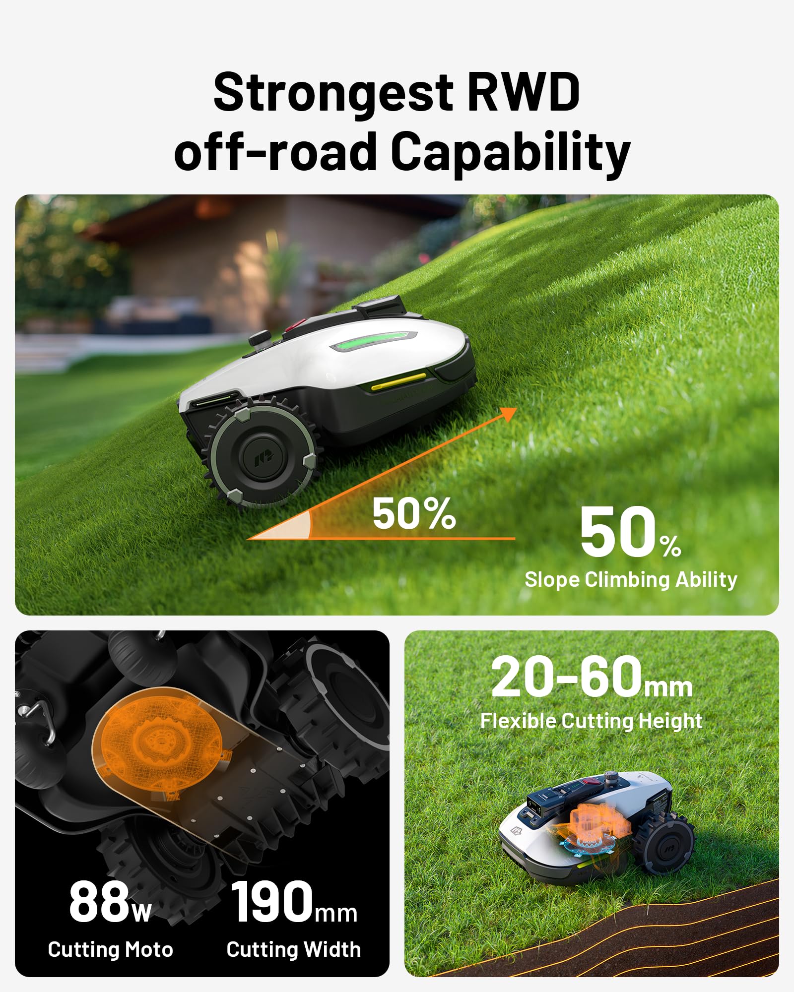 MAMMOTION YUKA mini 500 Robot Lawn Mower, Perimeter Wire Free, Recommended for 500 m2, Maximum 700 m2,3D AI Vision, 45% Slope Capability, Automatic - Image 4