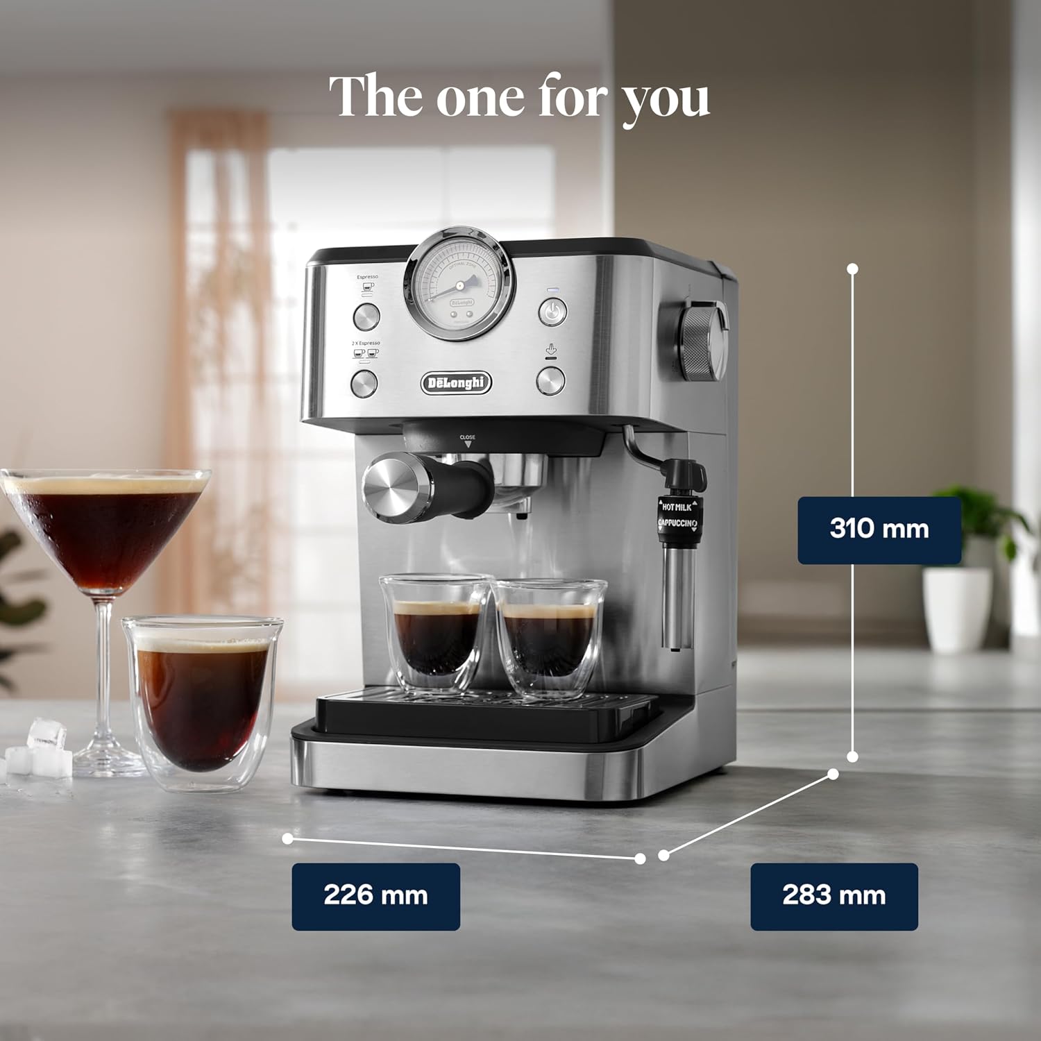 De'Longhi Classic EM450.M, Manual Coffee Machine with Steam Wand, Barista Pump Espresso Machine, Cappuccino Nozzle, Double Wall Filter Basket, 15bar, Fit Mug Up to 13cm, Stainless Steel/Metal - Image 7