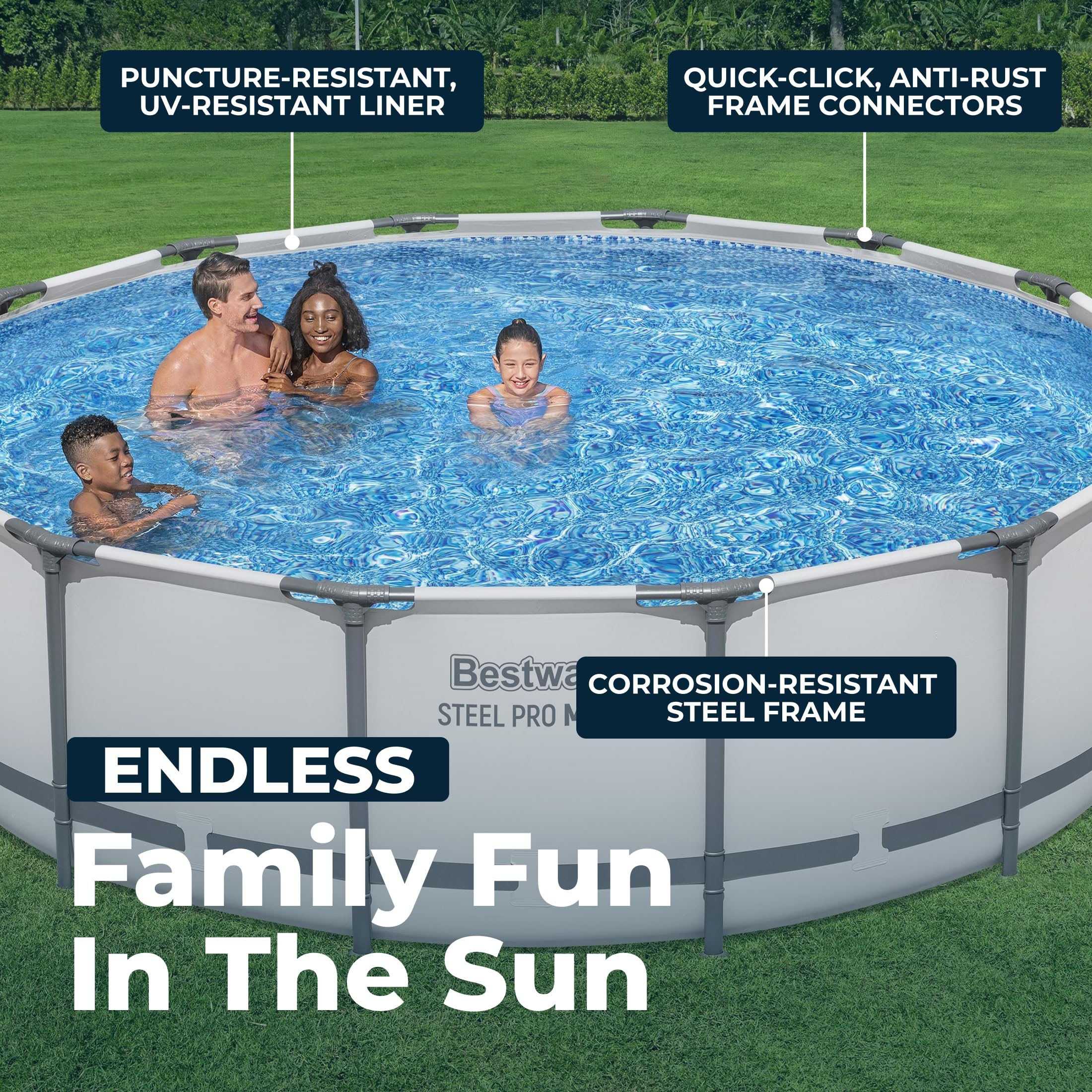 Steel Pro MAX 20 Foot x 52 Inch Round Above Ground Swimming Pool Set Outdoor Metal Frame Family Pool with Filter Pump - Image 7