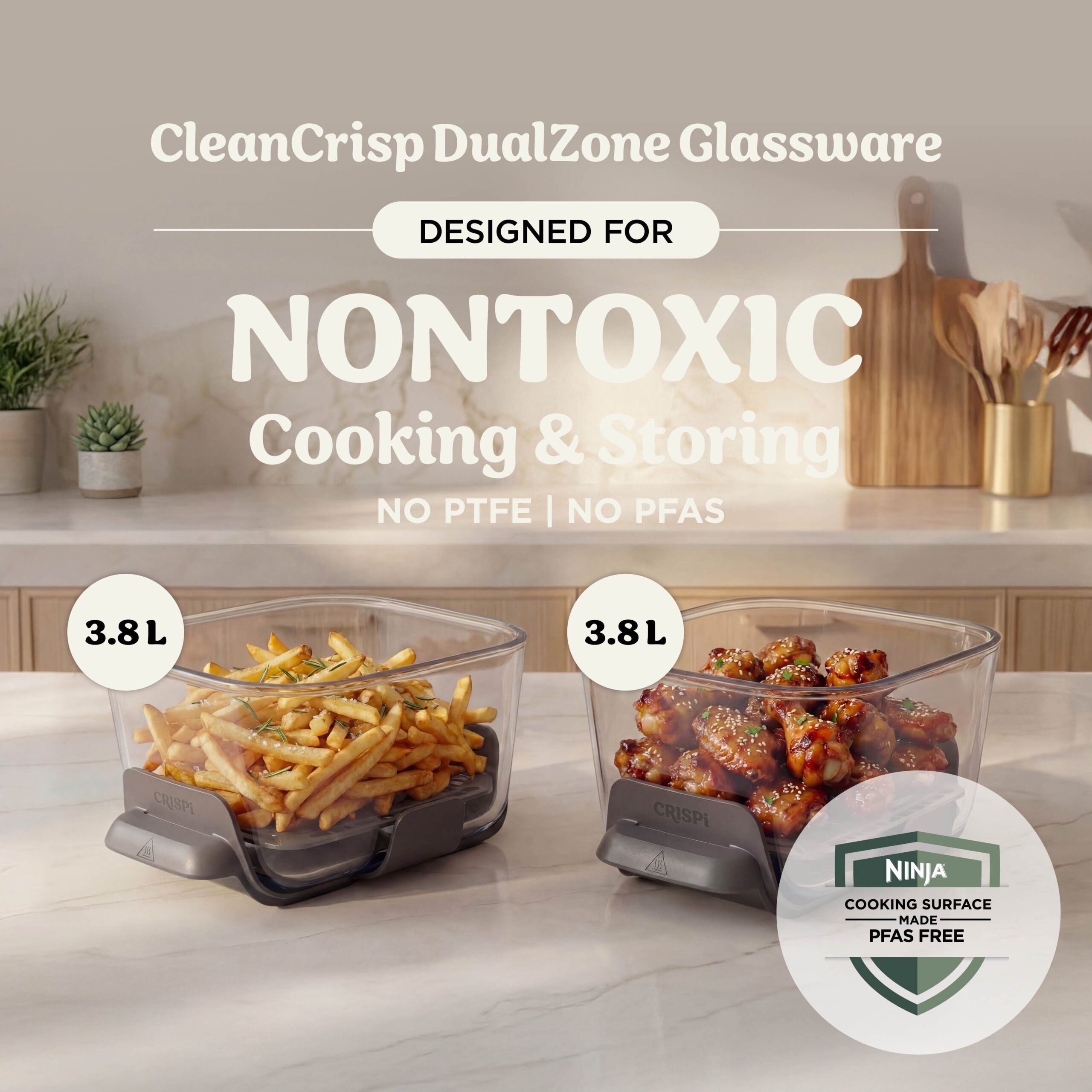 Ninja CRISPi DualZone 8-in-1 Function Glass Air Fryer - Bone DD102UKIV2 - Image 6