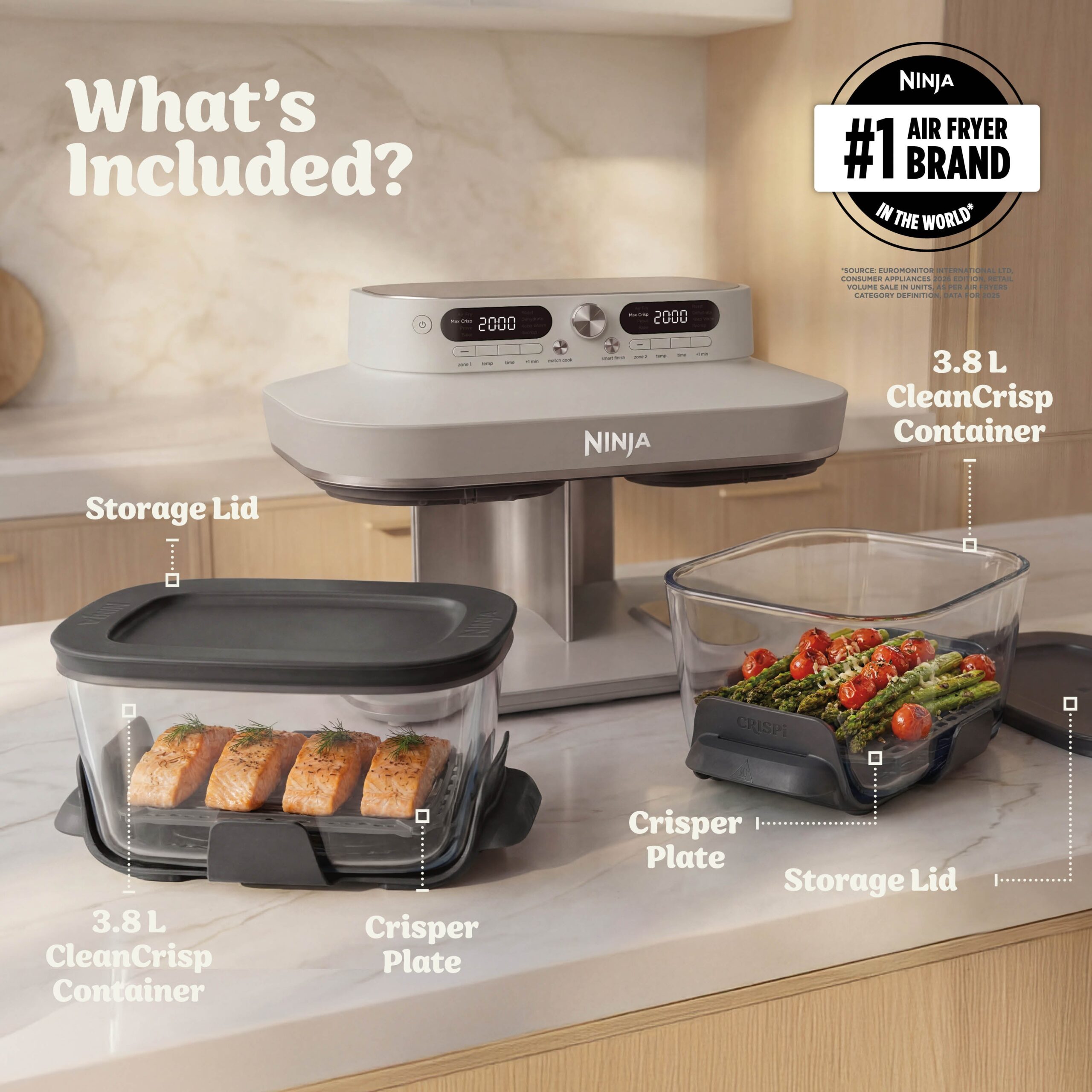 Ninja CRISPi DualZone 8-in-1 Function Glass Air Fryer - Bone DD102UKIV2 - Image 13