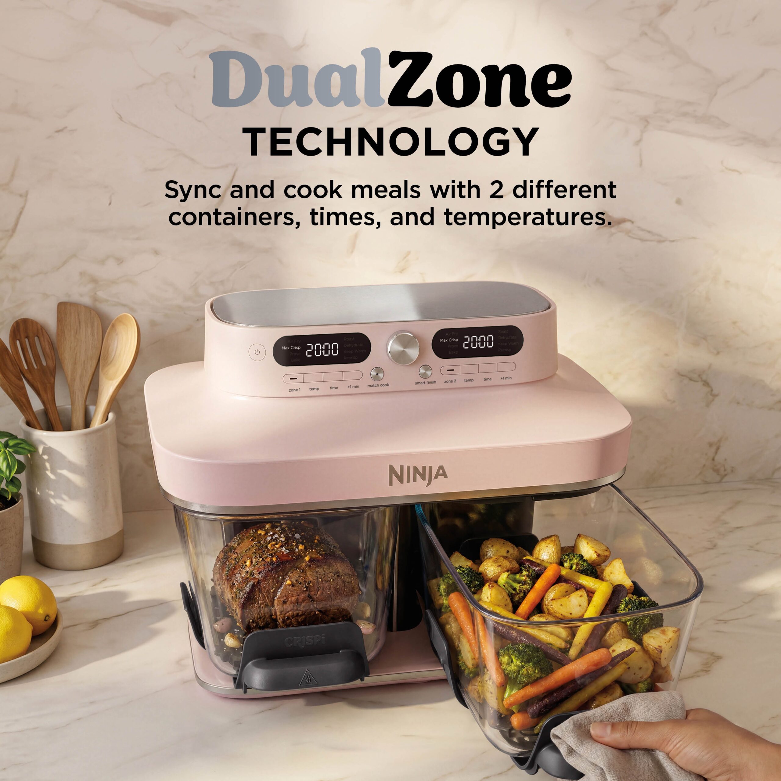 Ninja CRISPi DualZone 8-in-1 Function Glass Air Fryer - Rose Quartz DD102UKPK1 - Image 3