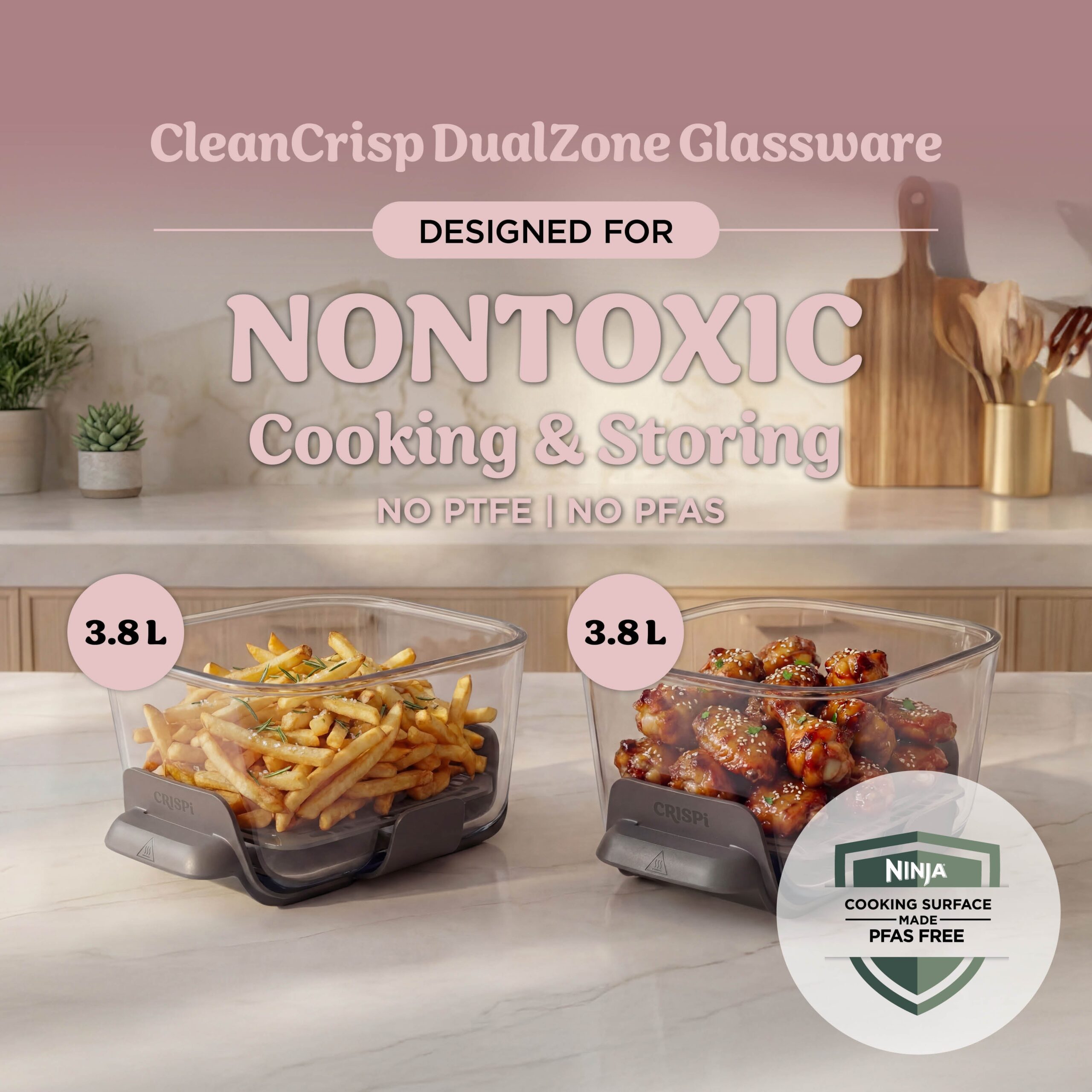 Ninja CRISPi DualZone 8-in-1 Function Glass Air Fryer - Rose Quartz DD102UKPK1 - Image 6