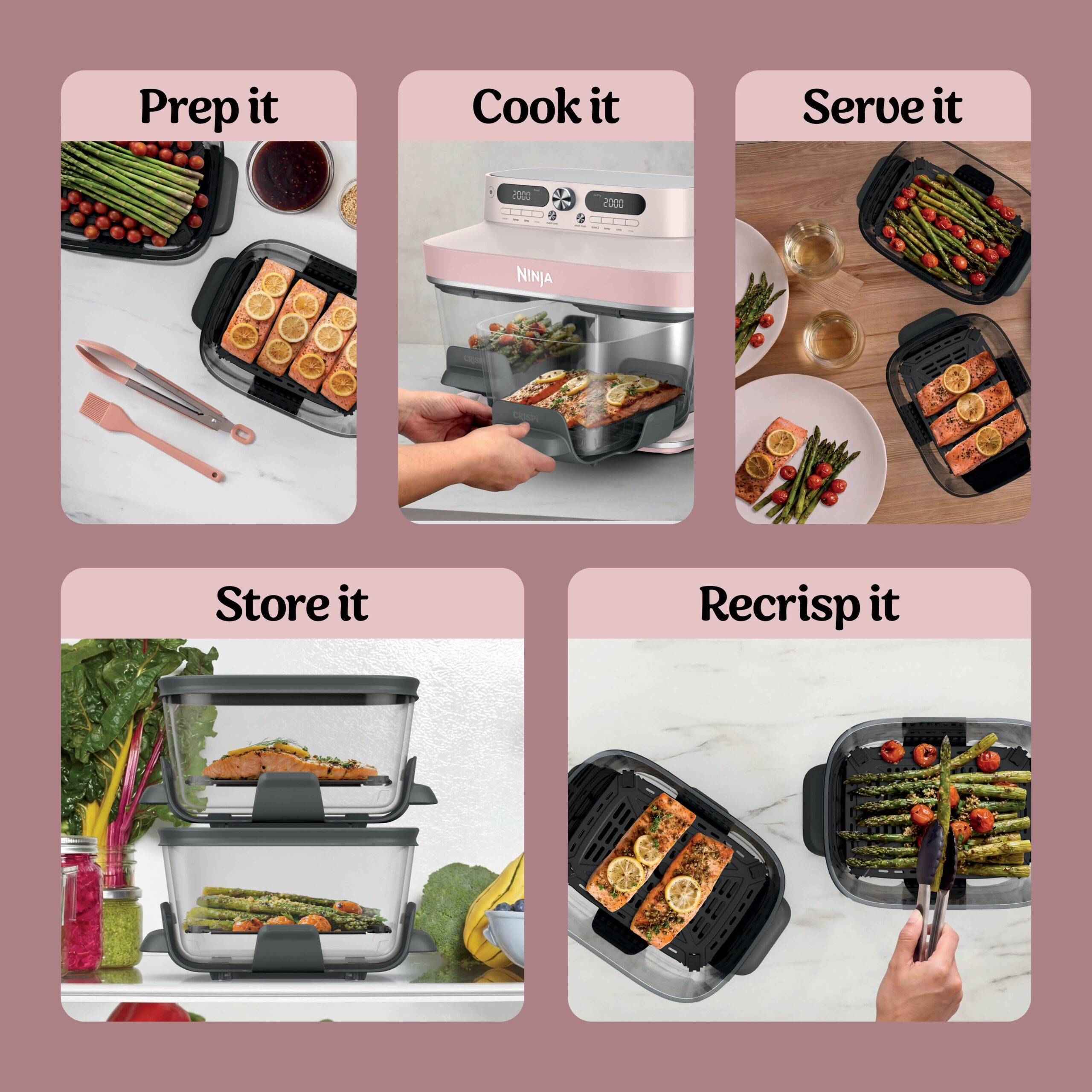 Ninja CRISPi DualZone 8-in-1 Function Glass Air Fryer - Rose Quartz DD102UKPK1 - Image 11