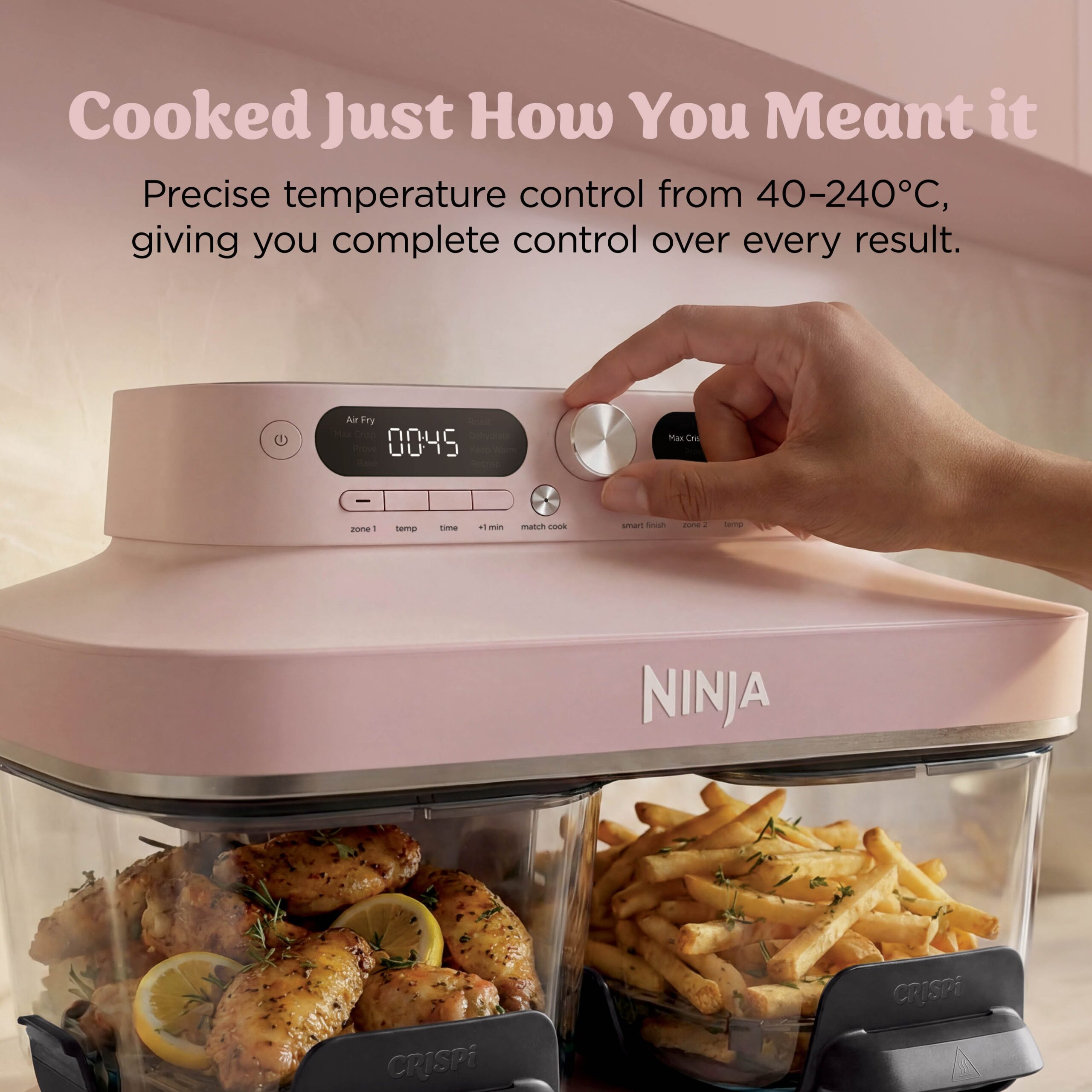 Ninja CRISPi DualZone 8-in-1 Function Glass Air Fryer - Rose Quartz DD102UKPK1 - Image 12