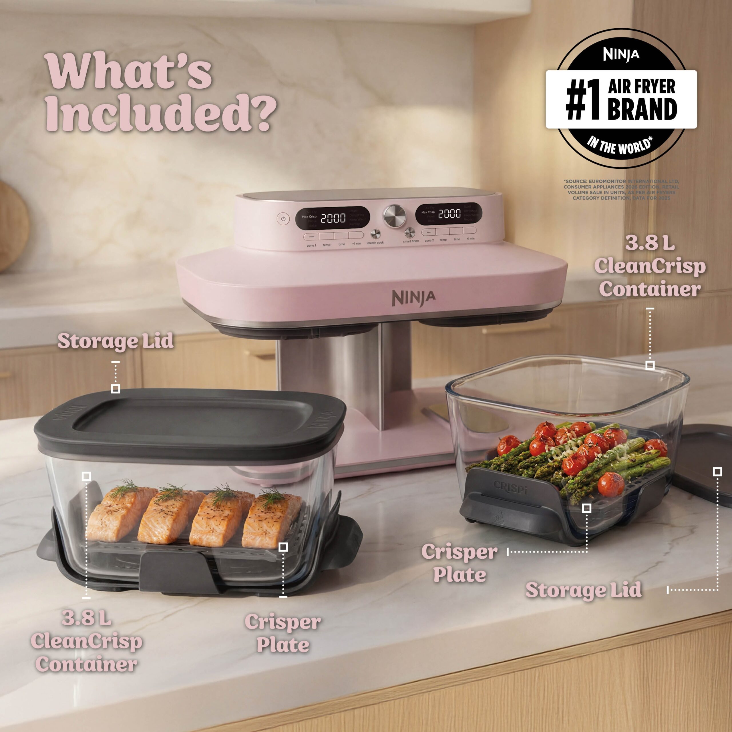 Ninja CRISPi DualZone 8-in-1 Function Glass Air Fryer - Rose Quartz DD102UKPK1 - Image 13