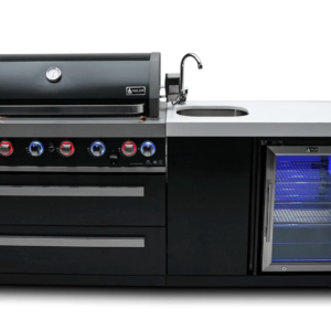 Mont Alpi 805 Black Stainless Steel Island with Beverage Center 6-Burner Grill 2 Infrared Burners Sink Fridge
