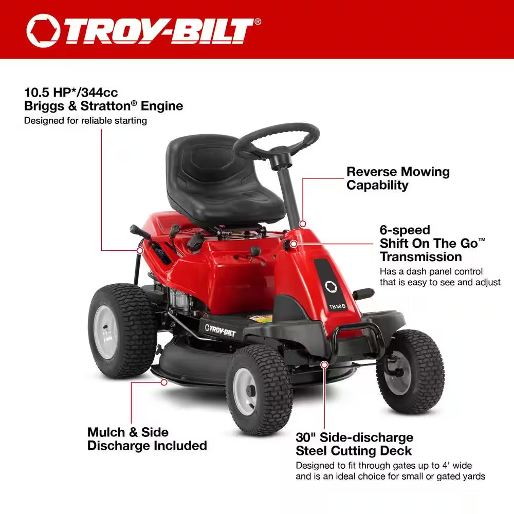 30-Inch Gas Rear Engine Riding Lawn Mower with 10.5 HP Engine, 6-Speed Manual Drive - Image 2