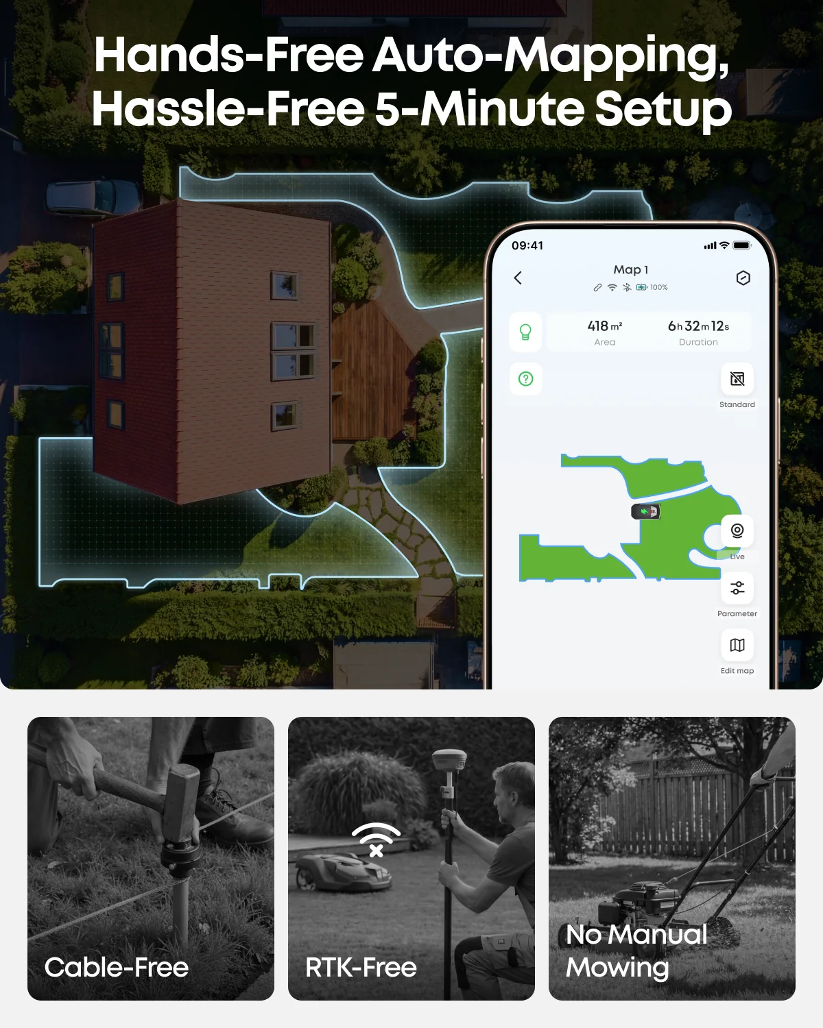 Wire-Free Robotic Lawn Mower for Gardens Up to 500m2 with AI Vision Navigation & 3D Obstacle Avoidance - Image 4